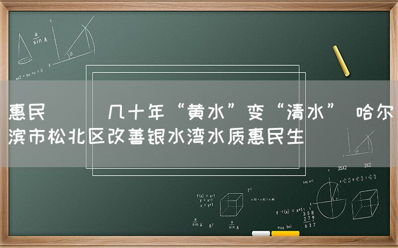 惠民 || 幾十年“黃水”變“清水” 哈爾濱市松北區改善銀水灣水質惠民生